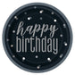 Glitz Black and Silver Dot Happy Birthday 9inch Dinner Large Paper Plates