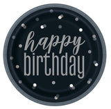 Glitz Black and Silver Dot Happy Birthday 9inch Dinner Large Paper Plates