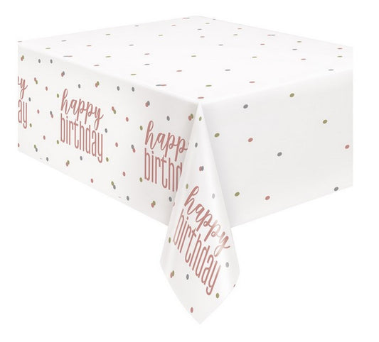 Glitz Rose Gold Dots Happy Birthday Plastic Tablecover