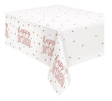 Glitz Rose Gold Dots Happy Birthday Plastic Tablecover