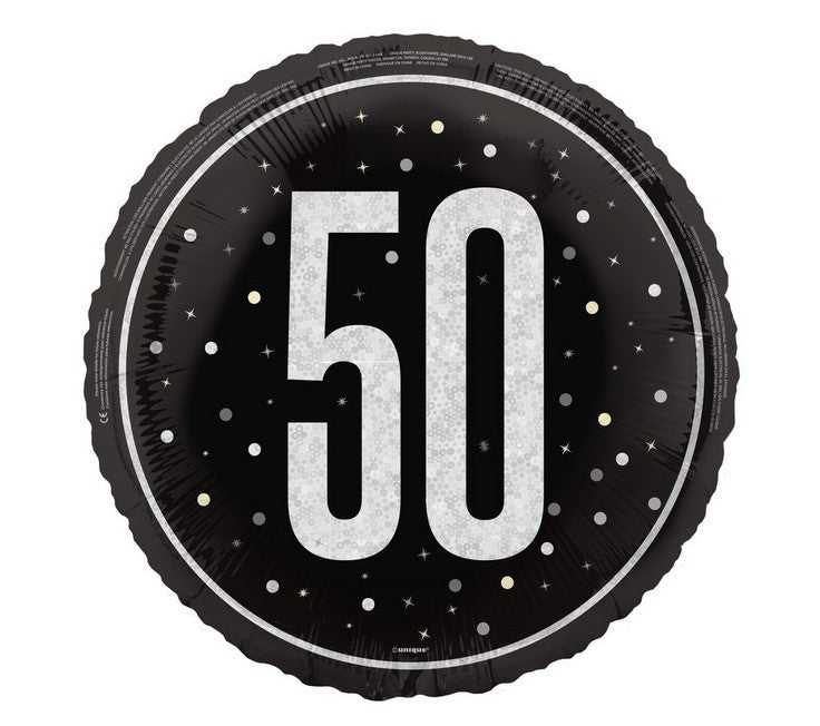 50th birthday foil balloon black silver
