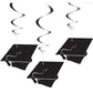 Black Grad Caps Hanging Swirls Graduation Decoration
