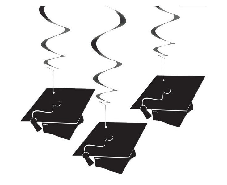 Black Grad Caps Hanging Swirls Graduation Decoration