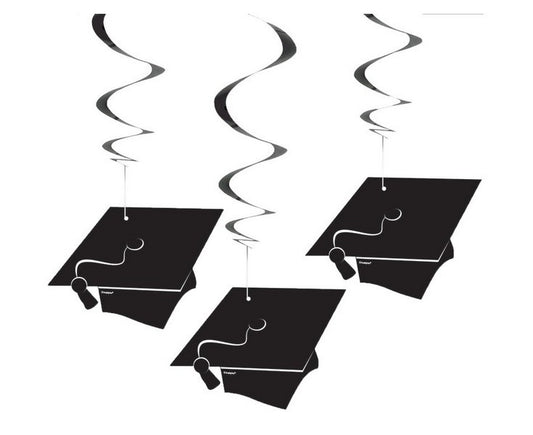 Black Grad Caps Hanging Swirls Graduation Decoration