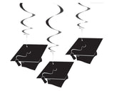 Black Grad Caps Hanging Swirls Graduation Decoration