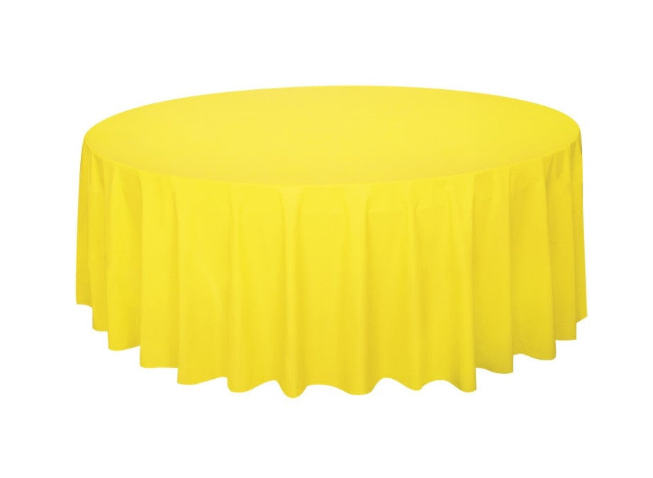 Neon Yellow Solid Round Plastic Table Cover 84"