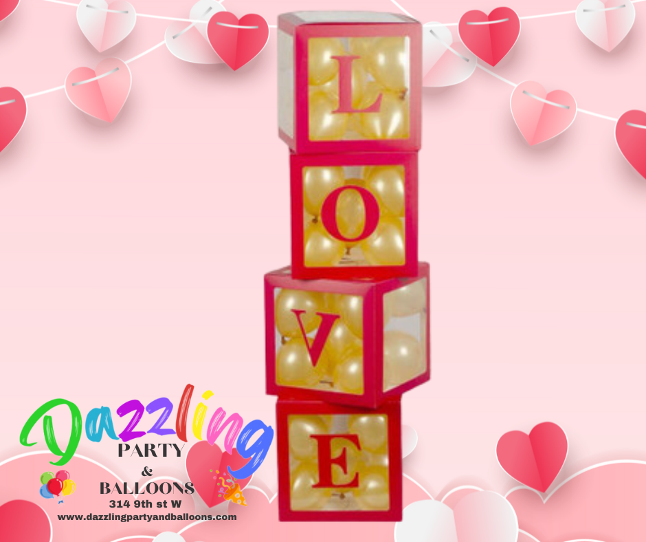 Red Love Blocks Boxes Valentine Decor