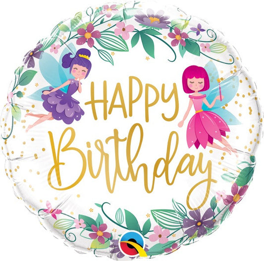 Happy Birthday Wild Flowers Fairies Foil Balloon