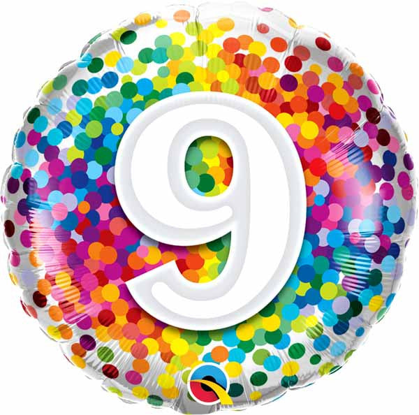 9th Birthday Rainbow Confetti Balloon