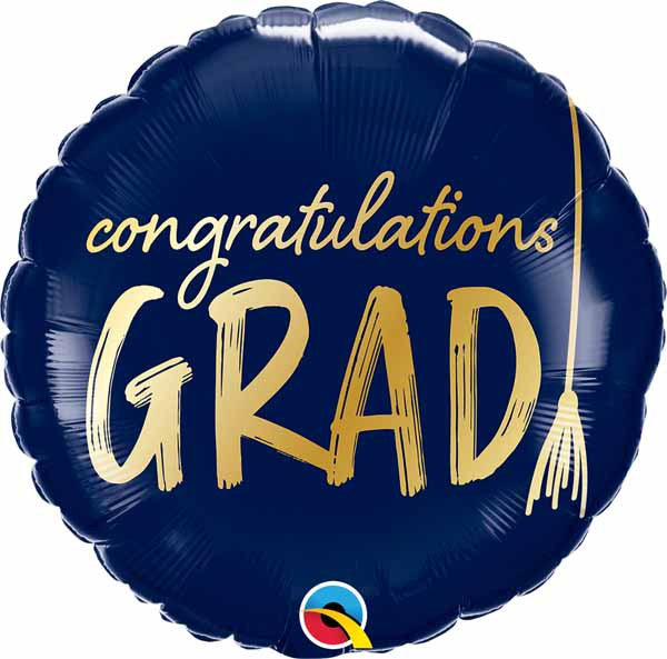 Gold & Dark Blue Congrats Grad Foil Balloon