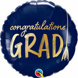 Gold & Dark Blue Congrats Grad Foil Balloon