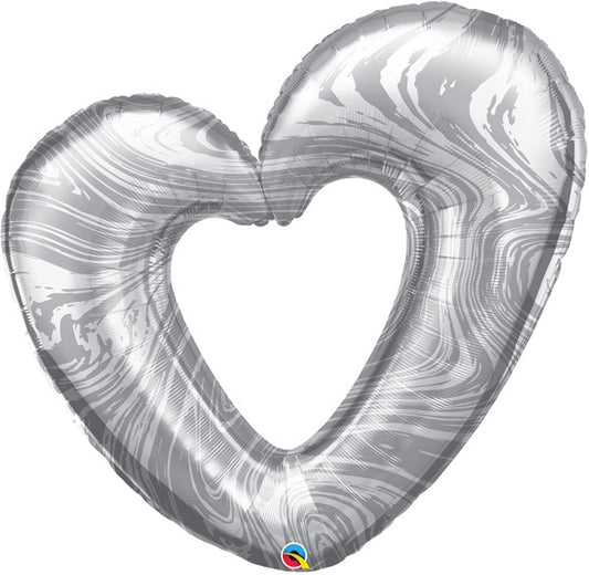Pioneer 42" Silver Marble Heart Large Foil Balloon