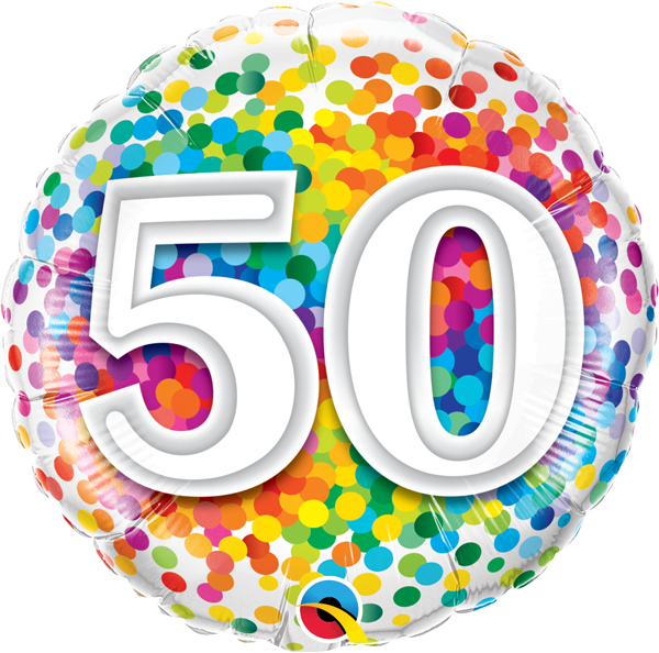 happy 50th Birthday Balloon Rainbow Confetti