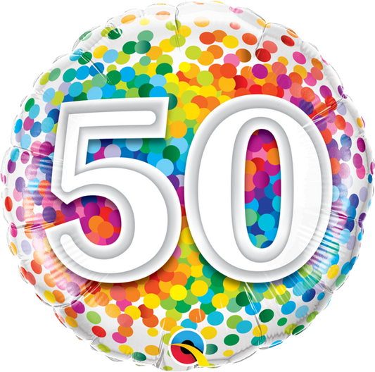 happy 50th Birthday Balloon Rainbow Confetti