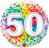 happy 50th Birthday Balloon Rainbow Confetti
