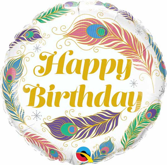 Happy Birthday Peacock Feathers Boho Vibes Foil Balloon