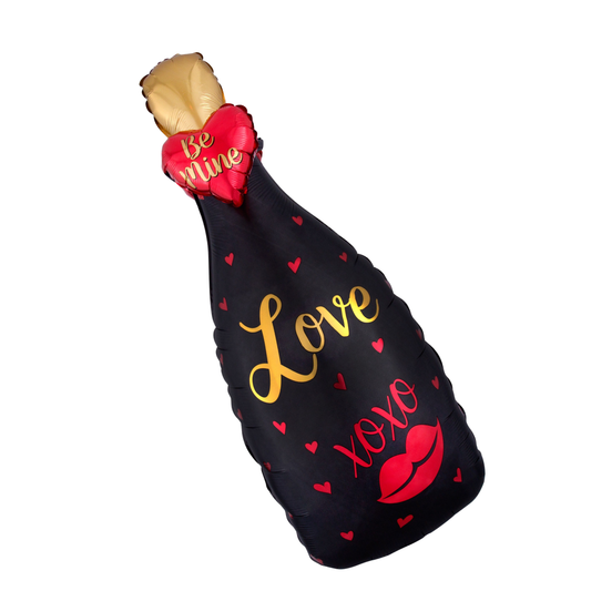 3D Effect 35" Black Valentine Bottle Balloon with Gold Love and Be Mine