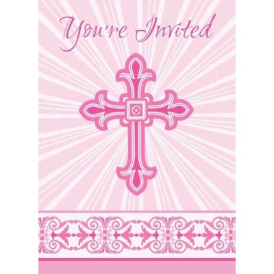 Pink Radiant Cross Invitations 8ct