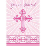 Pink Radiant Cross Invitations 8ct