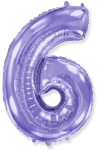 Large purple foil number 6 balloon for birthday celebrations.