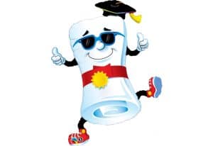 Graduation balloon character with sunglasses and cap, celebrating achievement.