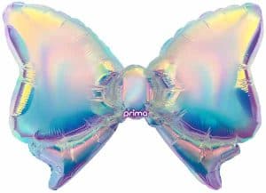 Holographic butterfly-shaped balloon with iridescent colors.