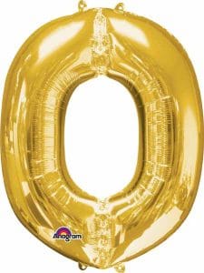 Gold foil letter O shape foil balloon for celebrations and events.