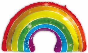Colorful rainbow foil balloon for parties and events in Cornwall.