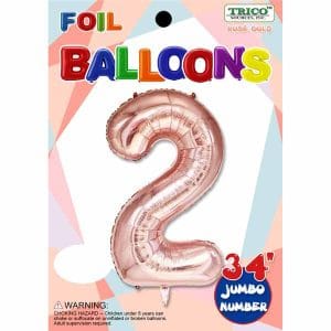 Rose gold foil number 2 balloon for birthday party decoration.