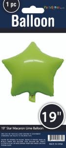 Lime green star-shaped foil balloon for celebrations and parties.