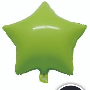 Lime green star-shaped foil balloon for celebrations and parties.