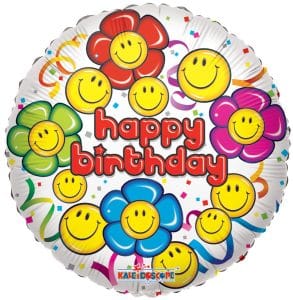 smiley flower faces happy birthday foil balloon
