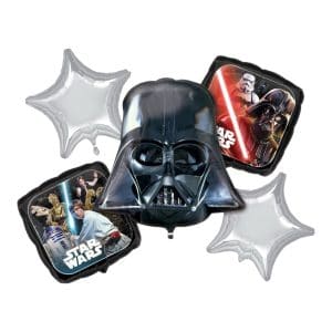 Star Wars Darth Vader balloon bouquet with star-shaped balloons and character cases.