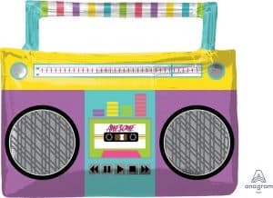 Colorful boombox foil balloon for parties from Dazzling Balloons Cornwall.