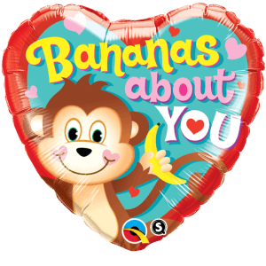 18" Bananas About You Heart Shaped Valentine's Foil Balloon Party Decor