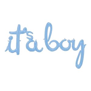 Light blue 'It's A Boy' script phrase balloon for baby shower.