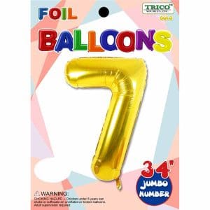 Gold foil number 7 balloon for celebrations, Dazzling Balloons Cornwall.