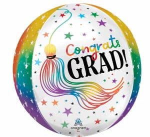 Colorful graduation balloon with confetti and.