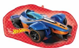 Colorful Hot Wheels racing car foil balloon for celebrations.