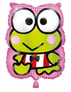 Hello Kitty Pink owl-shaped balloon with a green frog design on a white background