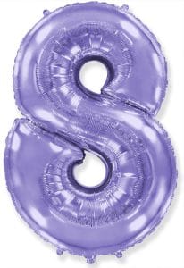 Large lilac foil number 8 balloon for celebrations and parties.