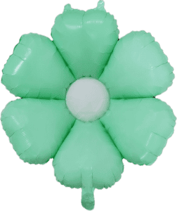Mint green flower-shaped foil balloon for celebrations.