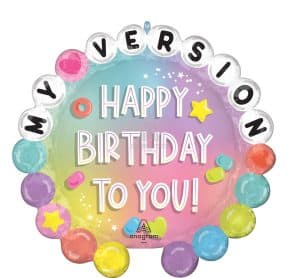 Colorful birthday balloon with message and decorative elements.