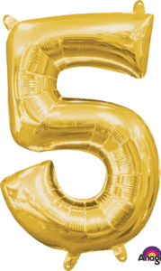 16" number 5 five air-filled foil mylar balloon