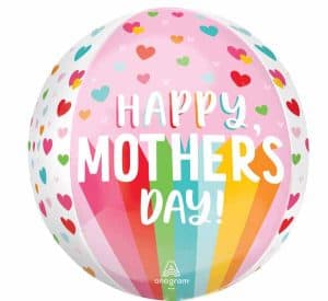 Colorful Mother's Day balloon with hearts and rainbow design.