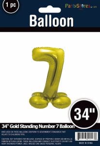 Gold 34-inch standing number 7 balloon for celebrations.