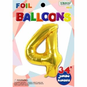 Gold foil number 4 balloon for celebrations from Dazzling Balloons Cornwall.