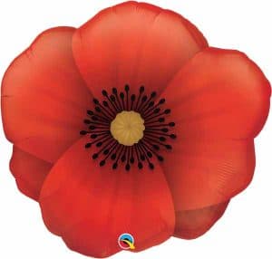 Red poppy foil balloon for celebrations and events.