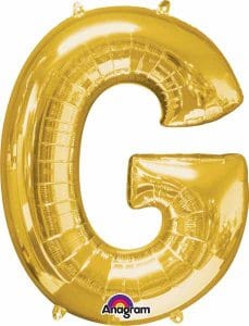 Gold foil letter G balloon for celebrations in Cornwall.