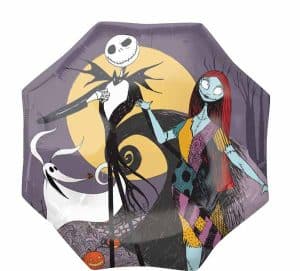 Halloween-themed balloon featuring Jack Skellington and Sally from The Nightmare Before Christmas.